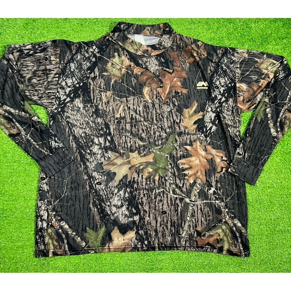 Vintage Camo Shirt Long Sleeve 2XL Mock Neck Mossy Oak Break Up XXL Medalis - Picture 1 of 7